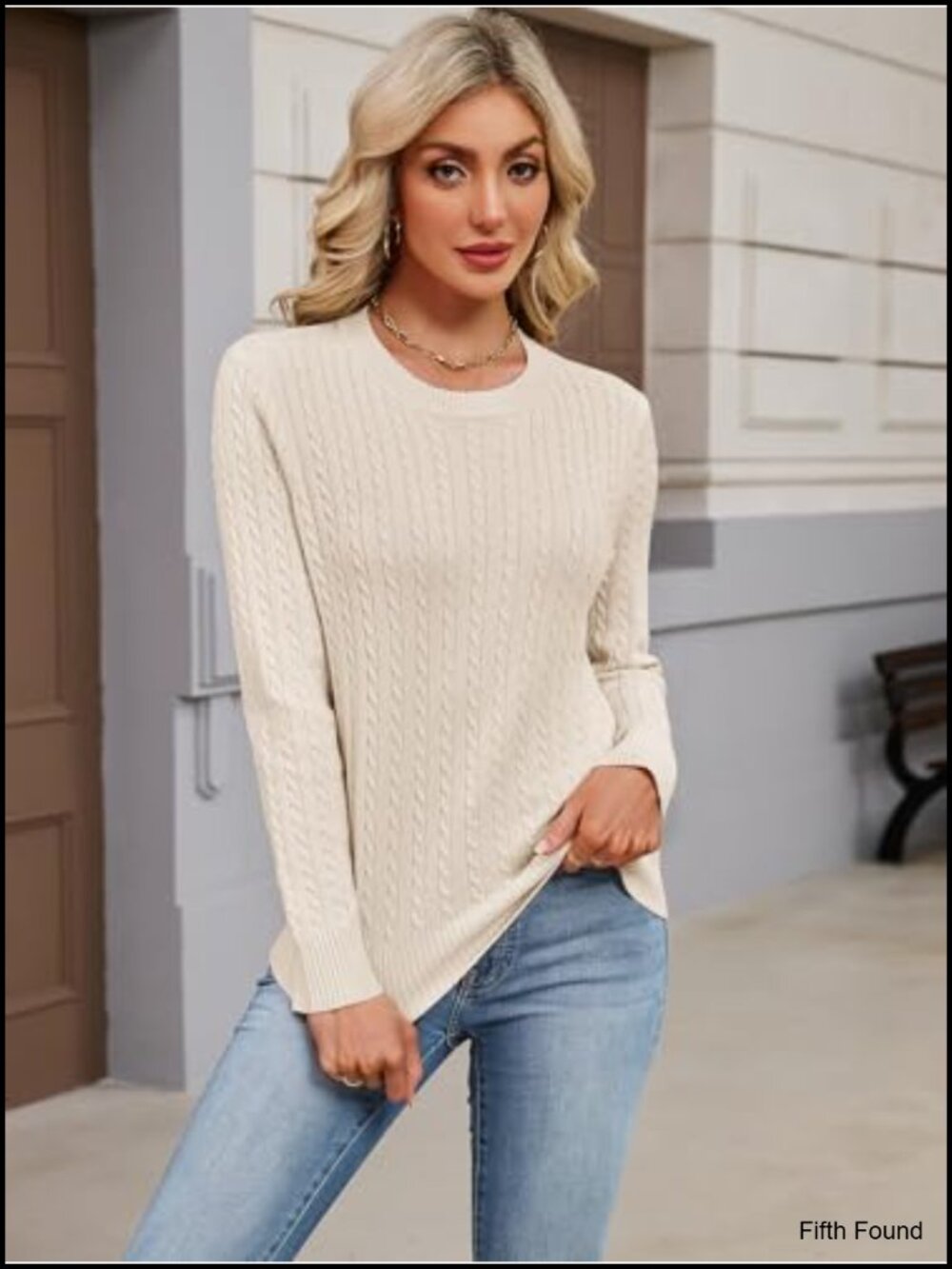 Womens Lightweight Cable Knit Pullover Sweater Crew Neck Long Sleeve - Picture 2 of 6